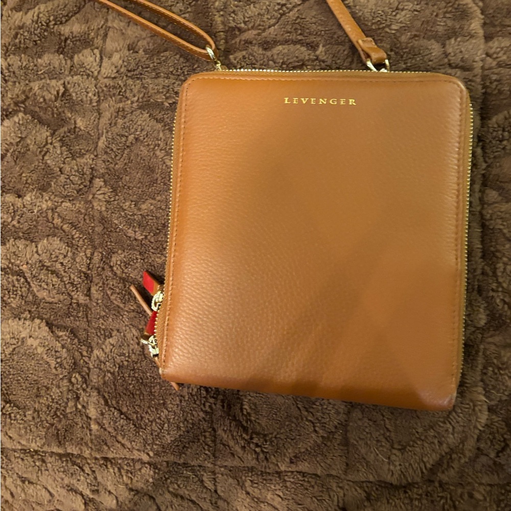 Levenger Tan Leather Crossbody Bag